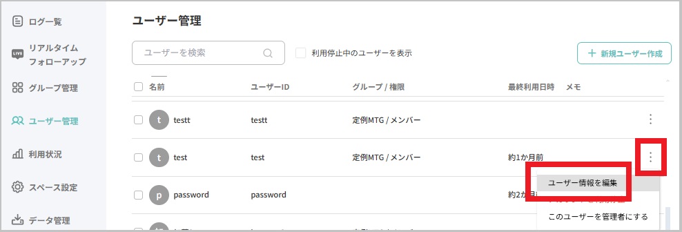 アカウントの新規作成・編集・権限の変更・削除（ユーザーID認証方式用